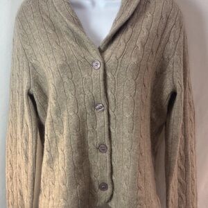 Madison Studio Beige 100% Cashmere Cable Knit Shawl Collar Cardigan Sweater Lg